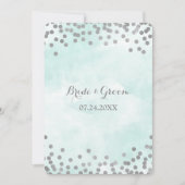 Blue Waterverf Silver Confetti Wedding Invites Kaart (Voorkant)