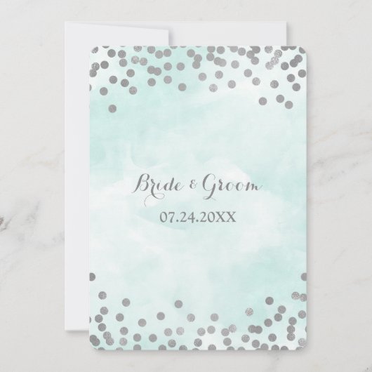 Blue Waterverf Silver Confetti Wedding Invites Kaart (Voorkant)