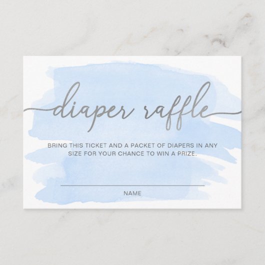 Blue Waterverf Silver Diaper Raffle Ticket Informatiekaartje (Voorkant)
