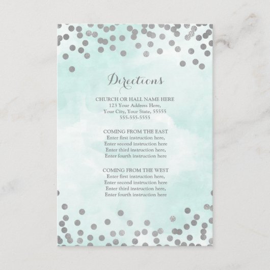 Blue Waterverf Silver Wedding Direction Insert Informatiekaartje (Voorkant)