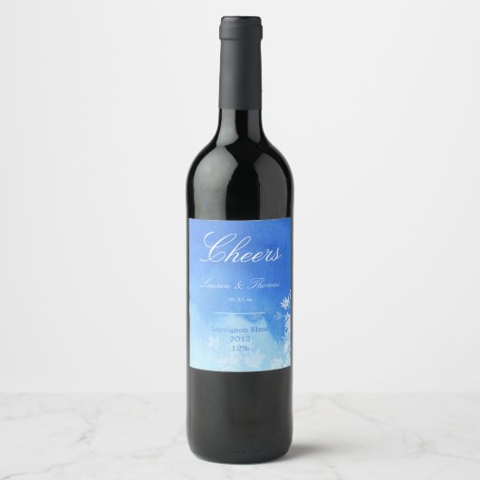 Blue Waterverf Sky and Foliage Wijn Etiket (Voorkant)