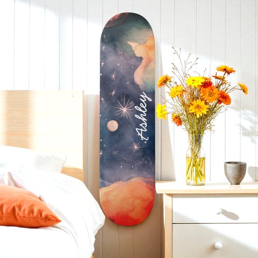 Blue Waterverf Sky Galaxy Celestial Persoonlijk Skateboard