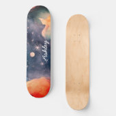 Blue Waterverf Sky Galaxy Celestial Persoonlijk Skateboard (Voorkant)
