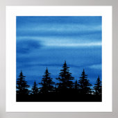 Blue Waterverf Sky & Trees Silhouette Poster (Voorkant)