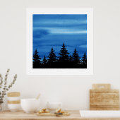 Blue Waterverf Sky & Trees Silhouette Poster (Keuken)