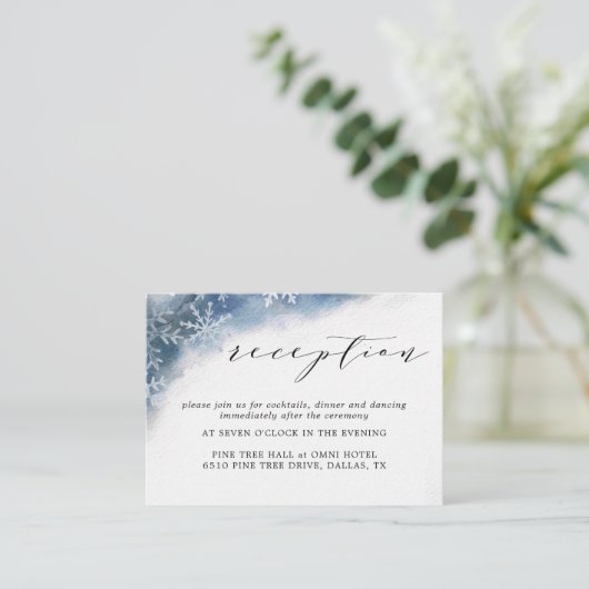 Blue Waterverf Snowflake bruiloft receptie Kaarten (Staand voorkant)