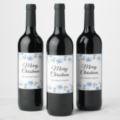Blue Waterverf Snowflake Christmas Wine Label Wijn Etiket (Flessen)