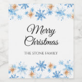 Blue Waterverf Snowflake Christmas Wine Label Wijn Etiket (Enkel label)