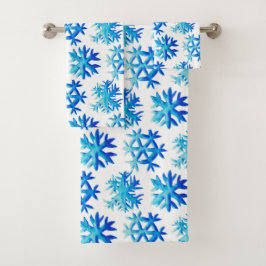 Blue Waterverf Snowflake Patroon Bad Handdoek