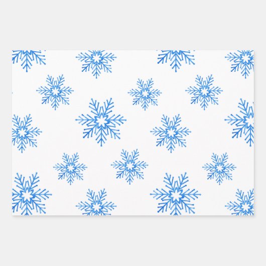 Blue Waterverf Snowflake Patroon Inpakpapier Vel (Voorkant)