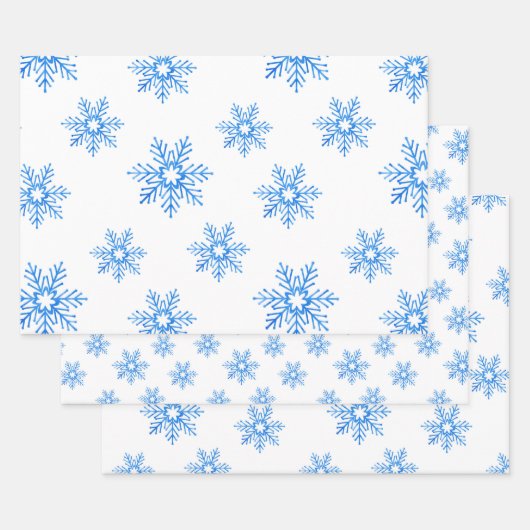Blue Waterverf Snowflake Patroon Inpakpapier Vel (Set)