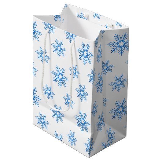 Blue Waterverf Snowflake Patroon Medium Cadeauzakje (Voorkant Gekanteld)
