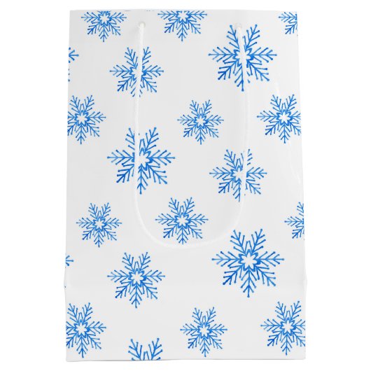 Blue Waterverf Snowflake Patroon Medium Cadeauzakje (Achterkant)