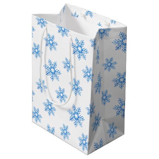 Blue Waterverf Snowflake Patroon Medium Cadeauzakje (Achterkant Gekanteld)