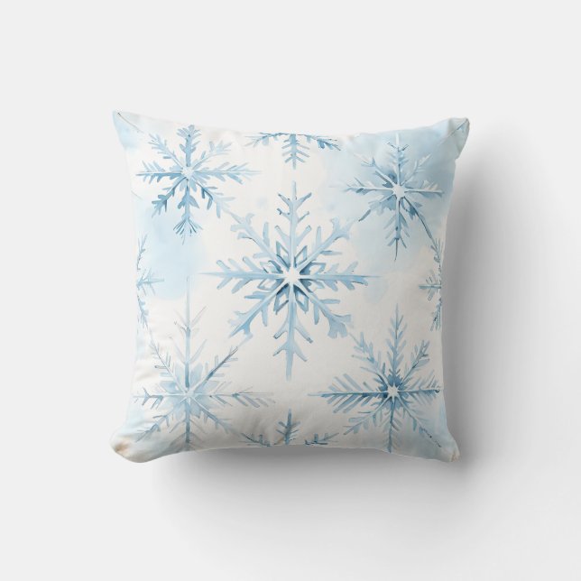 Blue Waterverf Snowflake Pattern Sierkussen (Voorkant)