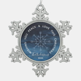 Blue Waterverf Snowflake Peace & Love Tin Sneeuwvlok Ornament