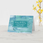 Blue Waterverf Son in Law Verjaardag Kaart (Gele Bloem)