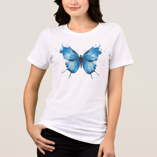 Blue Waterverf Splatter Butterfly Tri-Blend Shirt (Voorkant)