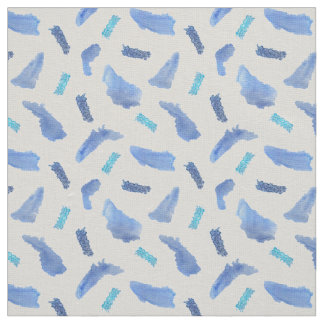 Blue Waterverf Spots ivory Linen Fabric Stof