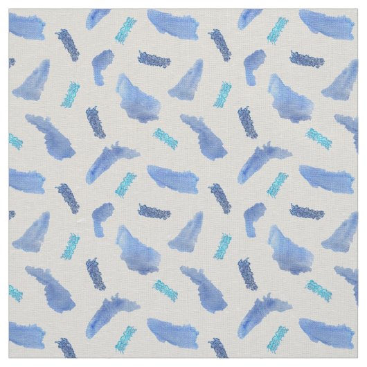 Blue Waterverf Spots ivory Linen Fabric Stof (Swatch)