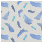 Blue Waterverf Spots ivory Linen Fabric Stof (Close Up)