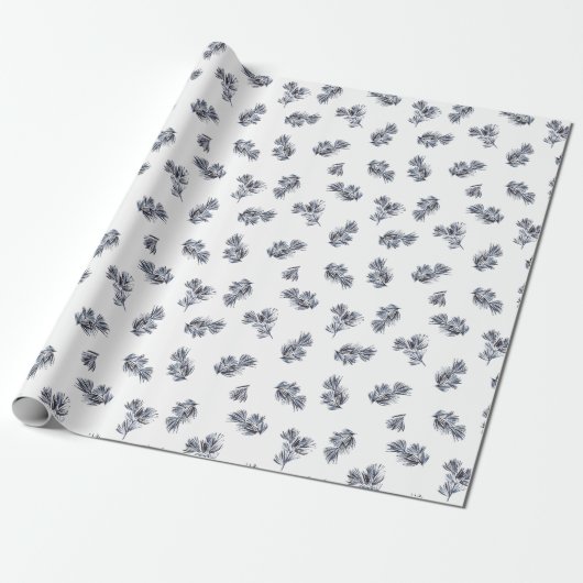 Blue Waterverf Sprig Cadeaupapier (Uitgerold)