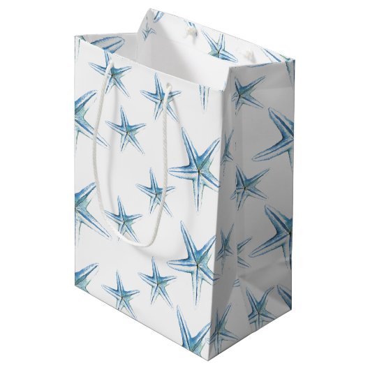 Blue Waterverf Starfish Medium Gift Bag Medium Cadeauzakje (Voorkant Gekanteld)