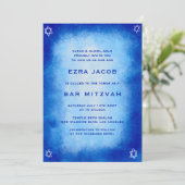 Blue Waterverf & Stars Custom Bar Bat Mitzvah Kaart (Staand voorkant)