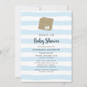 Blue Waterverf Stripe DROP-IN Boy Baby shower Kaart (Voorkant)