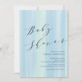 Blue Waterverf Stripes Baby shower Invitation Kaart (Voorkant)