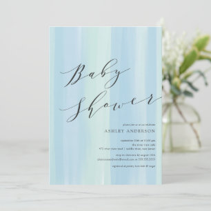 Blue Waterverf Stripes Baby shower Invitation Kaart