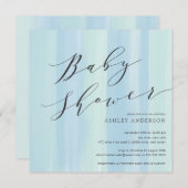 Blue Waterverf Stripes Baby shower Invitation Kaart (Voorkant / Achterkant)