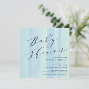 Blue Waterverf Stripes Baby shower Invitation Kaart