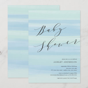 Blue Waterverf Stripes Baby shower Invitation Kaart