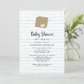 Blue Waterverf Stripes Boy Baby shower per post Kaart (Staand voorkant)
