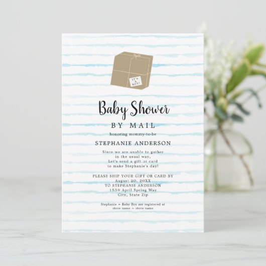 Blue Waterverf Stripes Boy Baby shower per post Kaart (Staand voorkant)