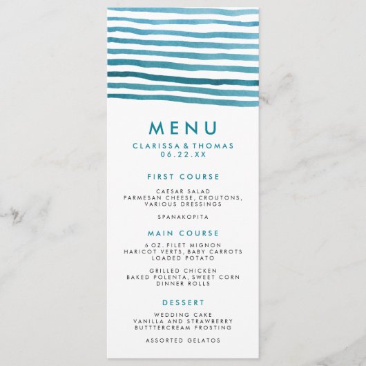 Blue Waterverf Stripes Menu Card (Voorkant)