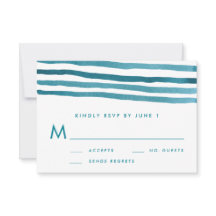Blue Waterverf Stripes Wedding RSVP-kaart