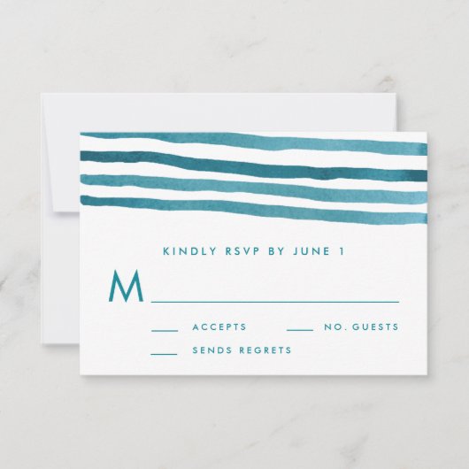 Blue Waterverf Stripes Wedding RSVP-kaart RSVP Kaartje (Voorkant)