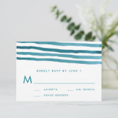 Blue Waterverf Stripes Wedding RSVP-kaart RSVP Kaartje (Staand voorkant)