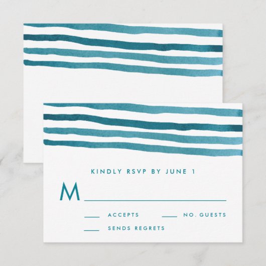 Blue Waterverf Stripes Wedding RSVP-kaart RSVP Kaartje (Voorkant / Achterkant)