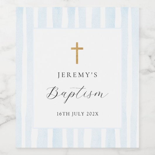 Blue Waterverf Stripes Wijnlabel Wijn Etiket (Enkel label)