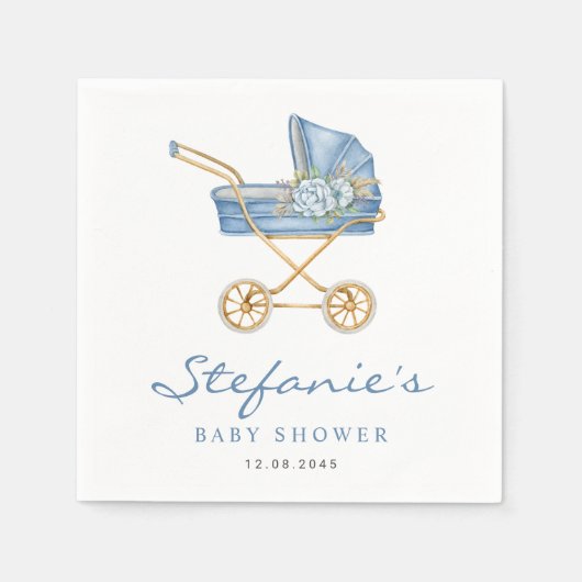 Blue Waterverf Stroller Het is een Boy Baby shower Servet (Voorkant)