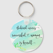Blue Waterverf Succesvolle Voman Quote Typografie Sleutelhanger (Voorkant)