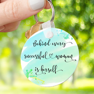 Blue Waterverf Succesvolle Voman Quote Typografie Sleutelhanger