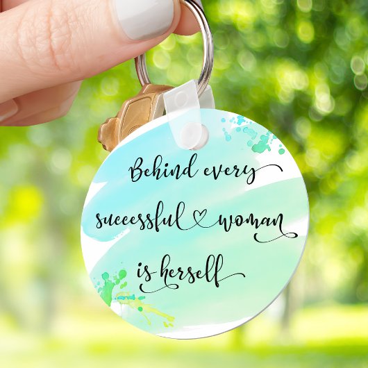 Blue Waterverf Succesvolle Voman Quote Typografie Sleutelhanger