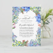 Blue Waterverf Succulents Online Virtual Wedding Kaart (Staand voorkant)