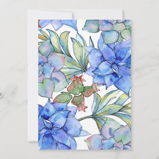 Blue Waterverf Succulents Online Virtual Wedding Kaart (Achterkant)