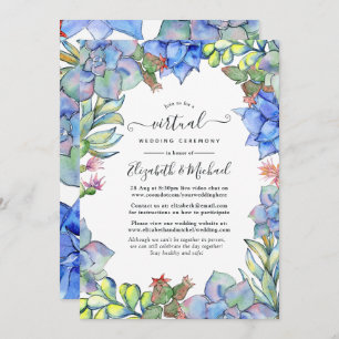 Blue Waterverf Succulents Online Virtual Wedding Kaart