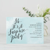 Blue Waterverf Surprise Party Invitation Kaart (Staand voorkant)